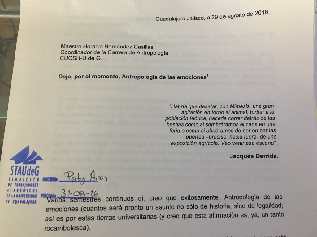 Dejo, por el momento, Antropología de las&nbsp;emociones