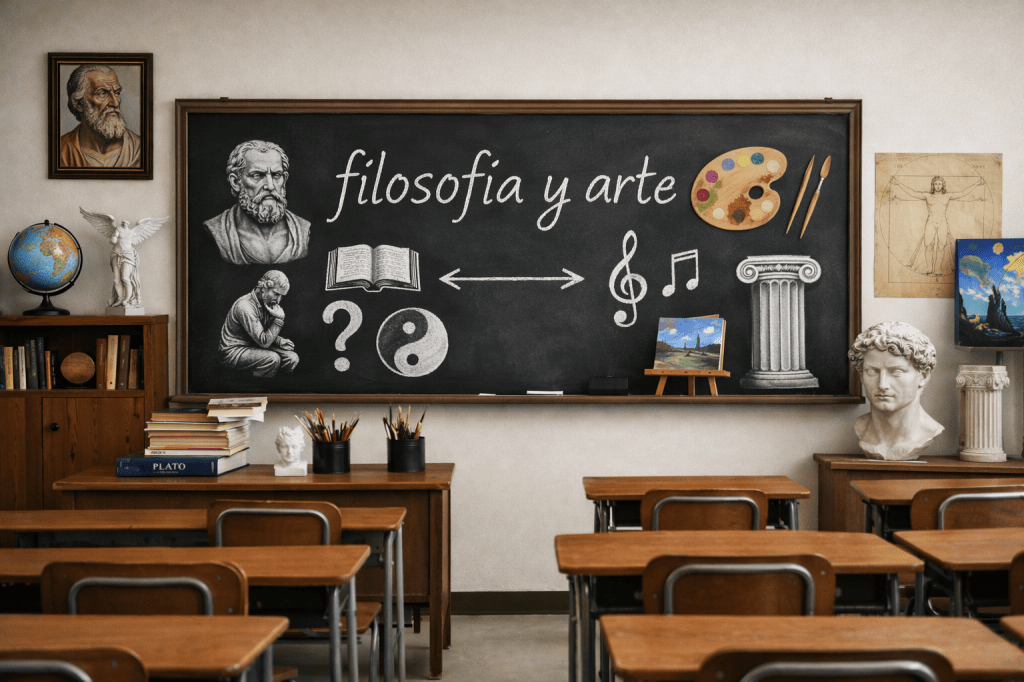 salón de clases con fiosofía y arte combinados