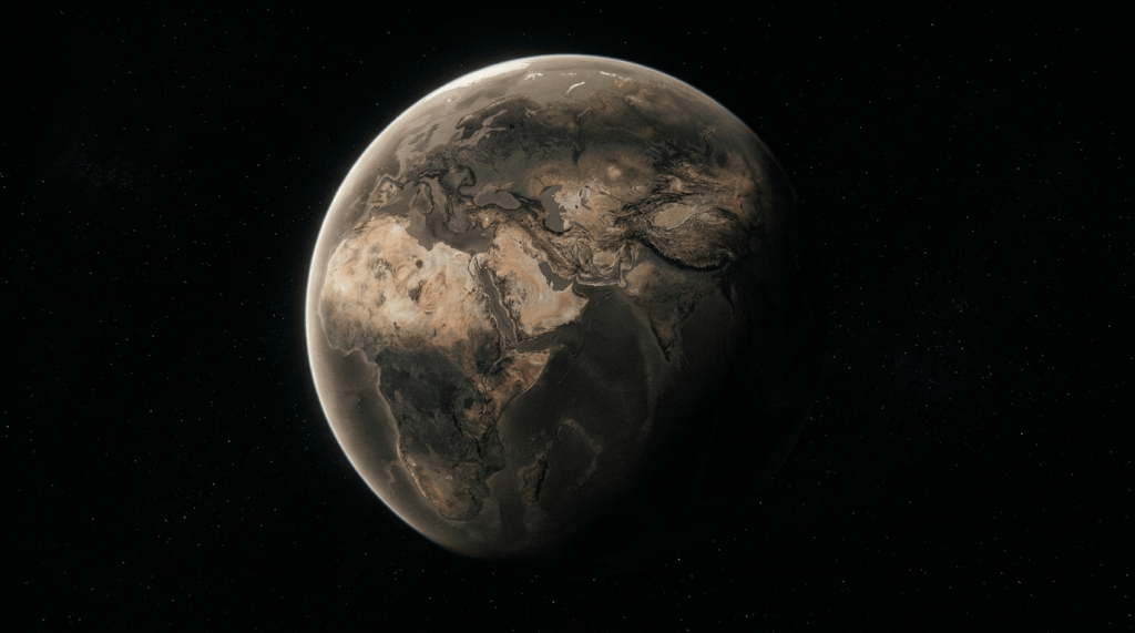 Earth seen from space showing Africa, Europe, and Asia continents with oceans surrounding